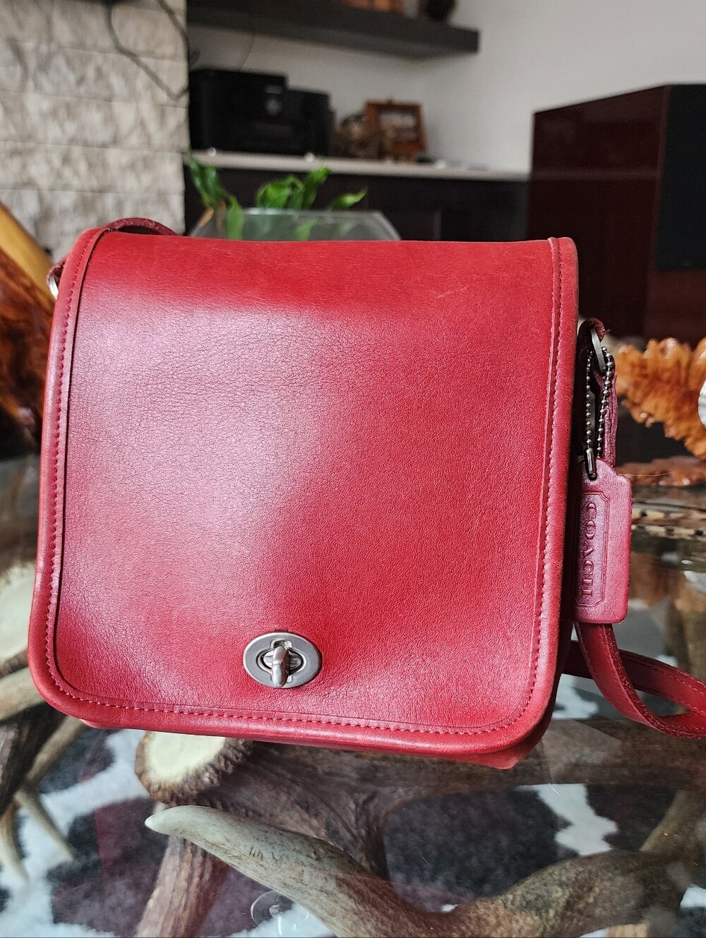 Coach Red Leather Turnlock Crossbody Bag